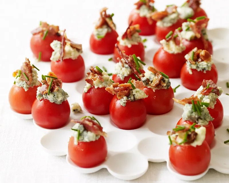 Cherry Tomatoes Stuffed with Blue Cheese and Bacon